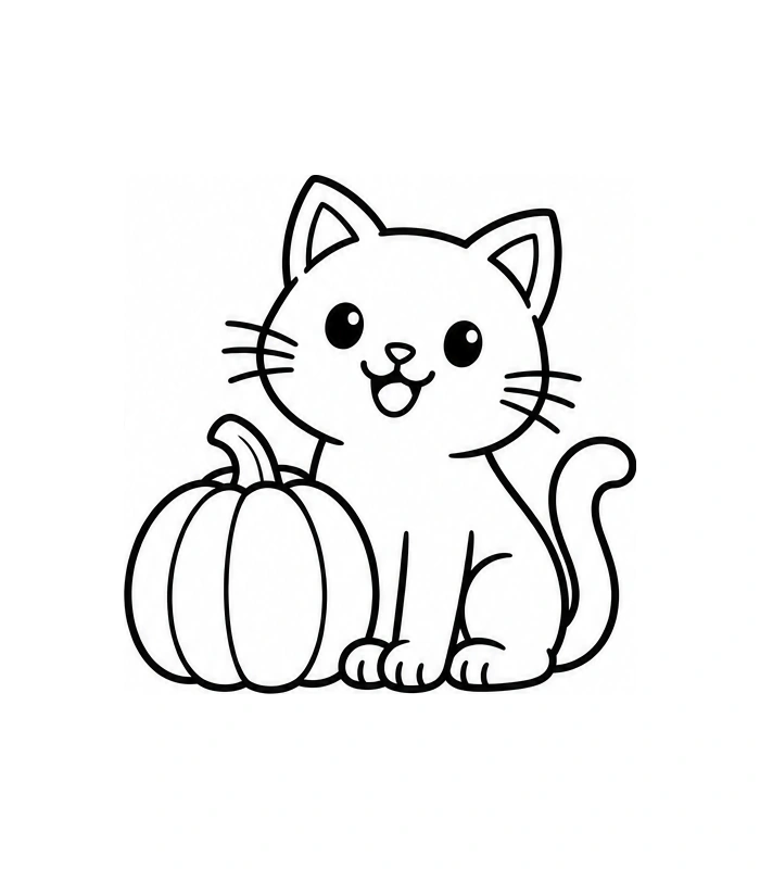 Cat and pumpkin printable preview