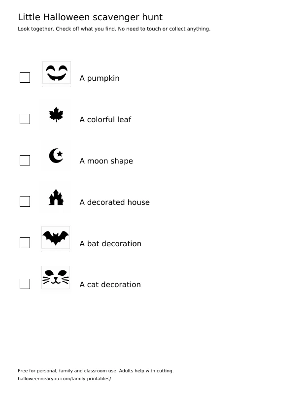 Little Halloween scavenger hunt printable preview