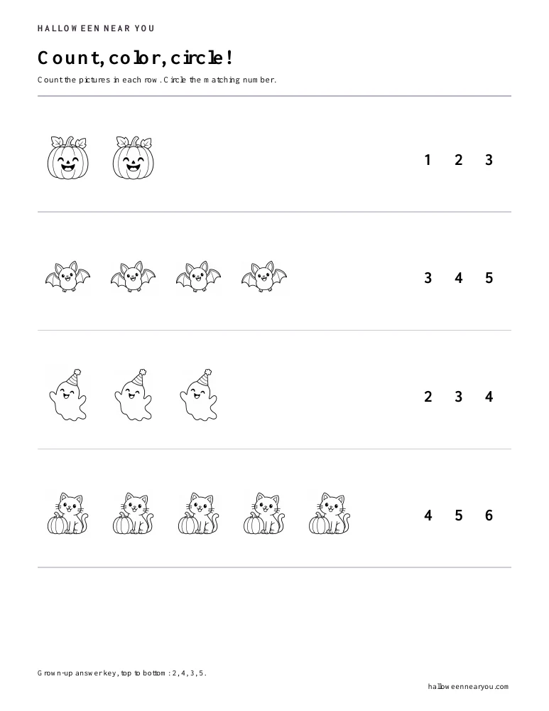 Count, color, circle! printable preview