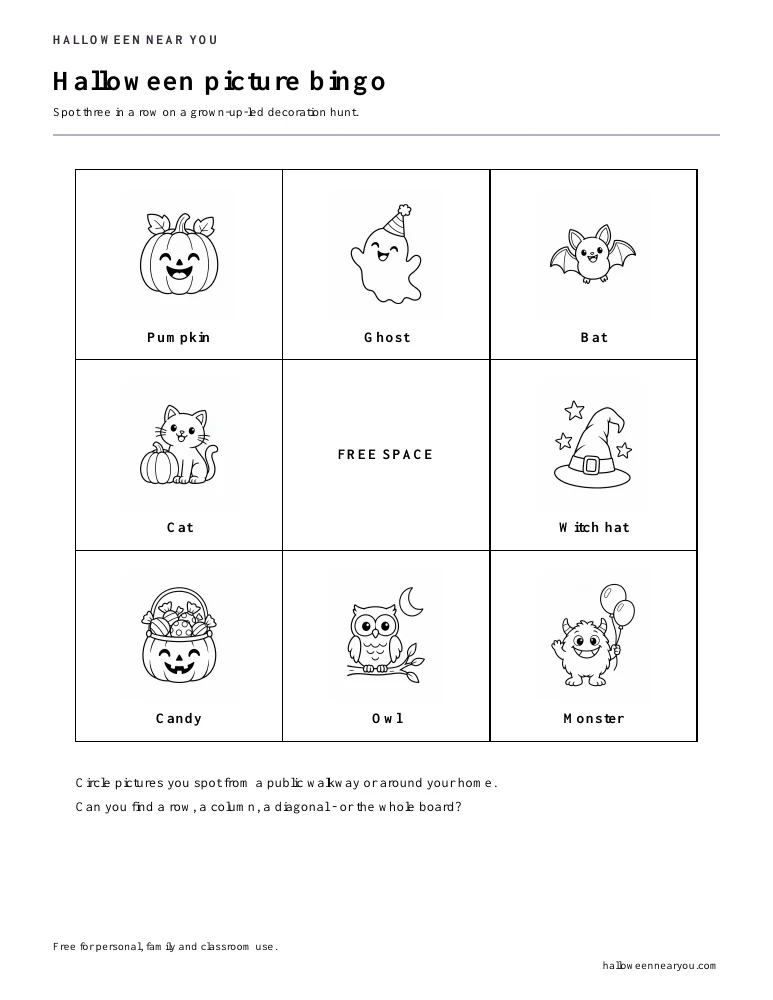 Halloween picture bingo printable preview