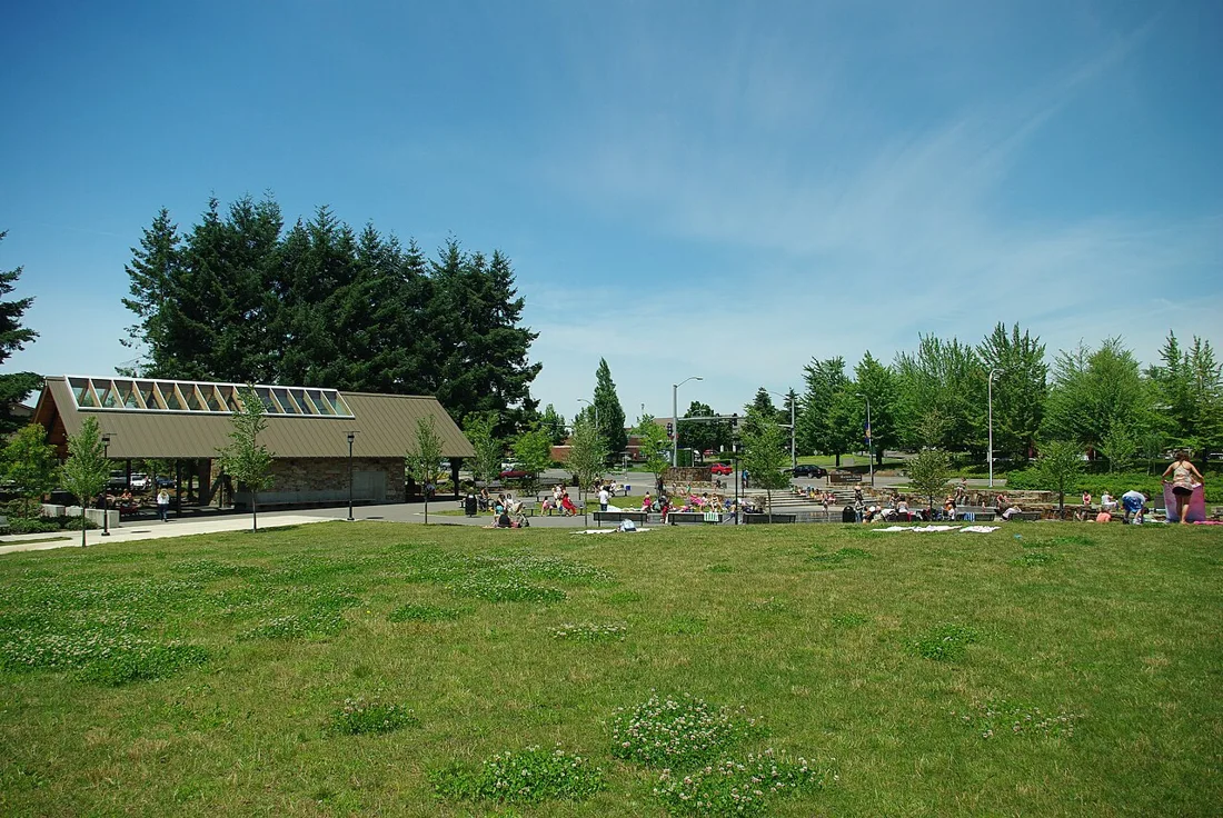 Murase Plaza at Memorial Park in Wilsonville, Oregon, photographed June 23, 2009. Location context; Halloween activity is not pictured.