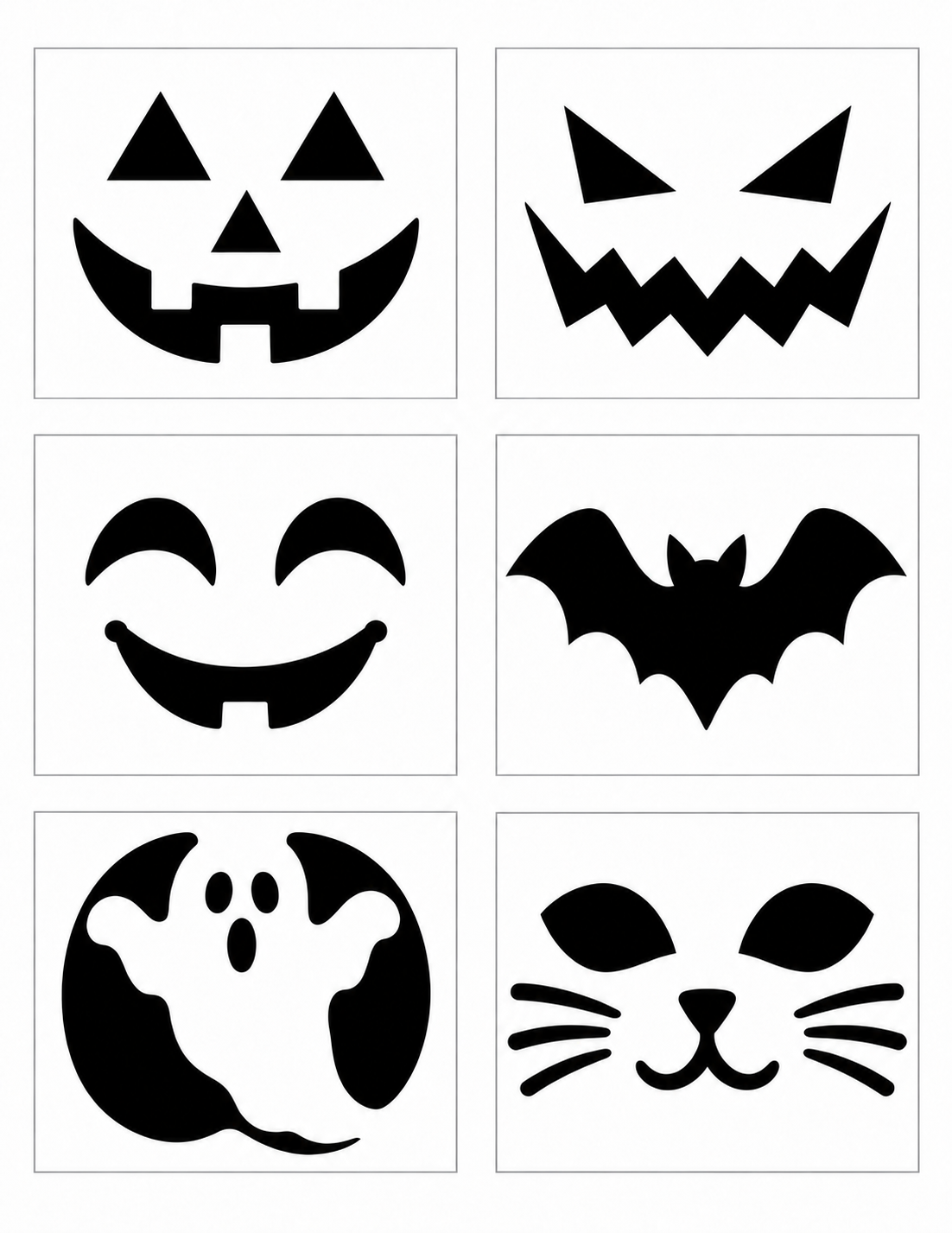 Six original black-and-white carving stencils